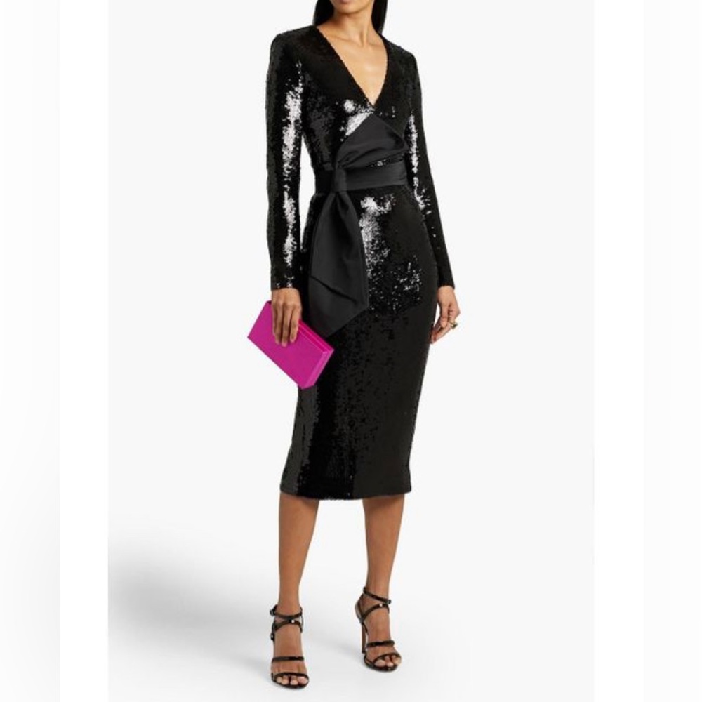 Veronica Beard Dalyn Bow-Embellished Sequined Jersey Midi Dress